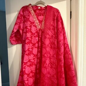 Hot Pink Floral Kurta Set + Matching Dupatta (Gently Worn)